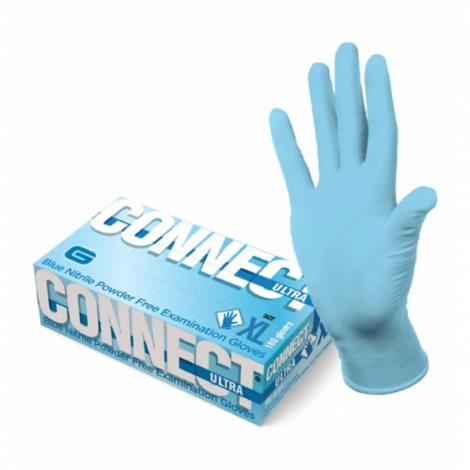 Перчатки смотровые нитриловые CONNECT, голубые, 50 пар (100 штук), размер XL